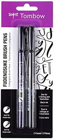 A pack of Tombow fudenosuke brush calligraphy pens, both the hard tip and soft tip calligraphy pens.