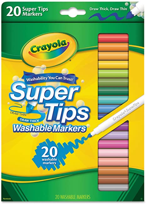 A pack of 20 crayola super tip markers with a variety of colors.
