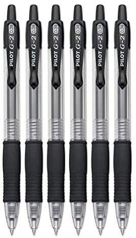 6 black pens, the PIlot G2 gel pens with a .38 pen tip size.