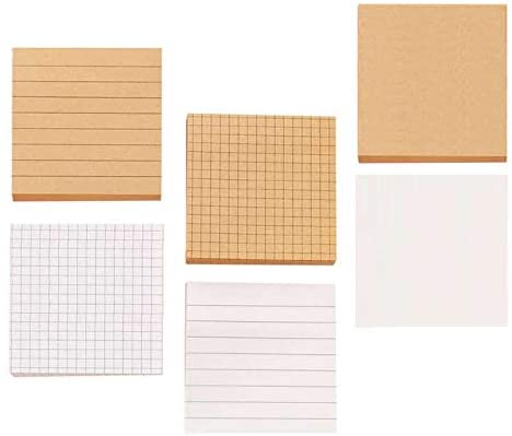 6 post-it notes. 3 are tan with 3 different patters, and 3 are white with the same 3 patterns.