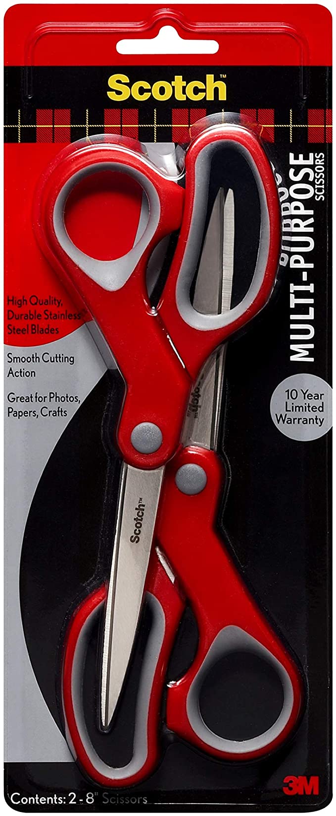 A pack of 2 pairs of red Scotch Scissors.
