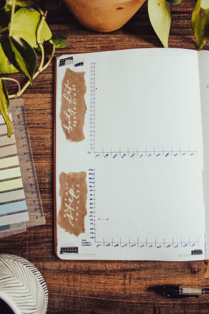 Yearly step and body fat percentage tracker for your bullet journal