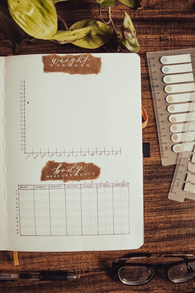 Body measurement and weight tracker spread in your bullet journal