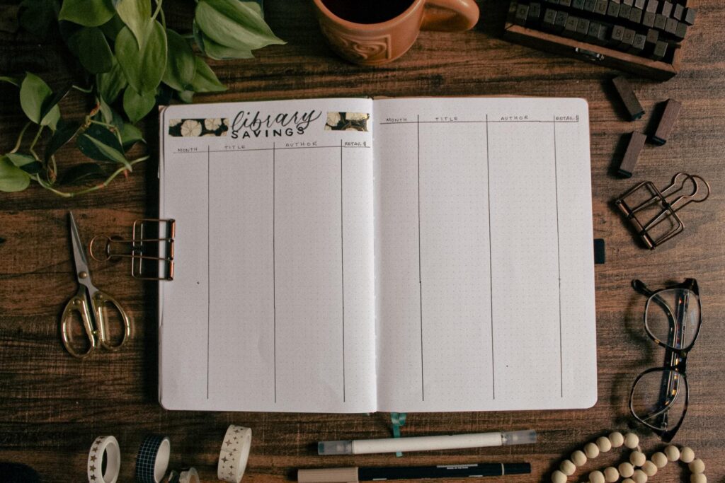 A reading journal spread that tracks the money that you save by using your local libraries.